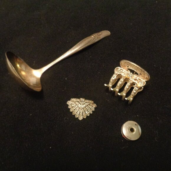 OLD & EARLY 1900S LADEL CLASP BOBBIN BEJEWELED METAL HAIR CLIP LOT - Picture 2 of 11